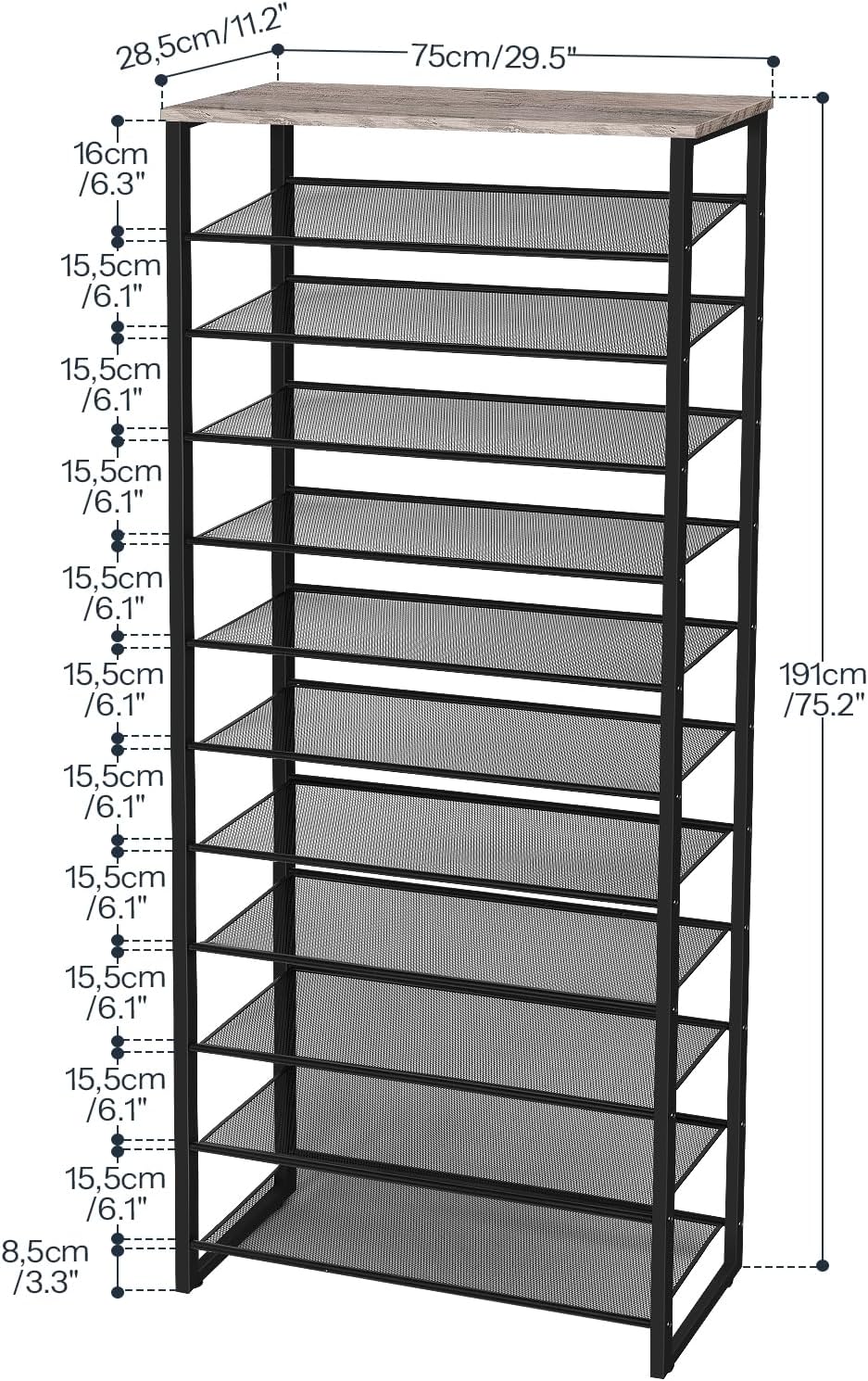 HOOBRO Grosse Schuhregal, 12-stöckiges Schuhablage, Schuhschrank hoch, für 35-45 Paar Schuhe, Metall