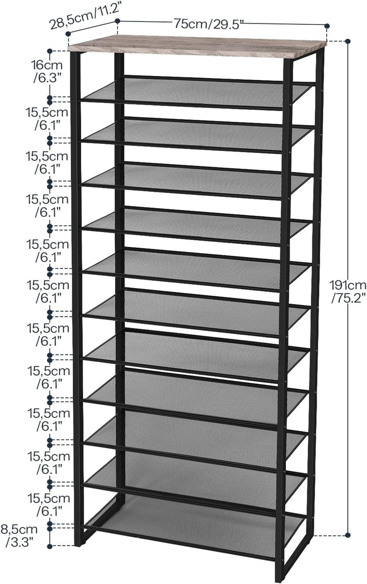 HOOBRO Grosse Schuhregal, 12-stöckiges Schuhablage, Schuhschrank hoch, für 35-45 Paar Schuhe, Metall