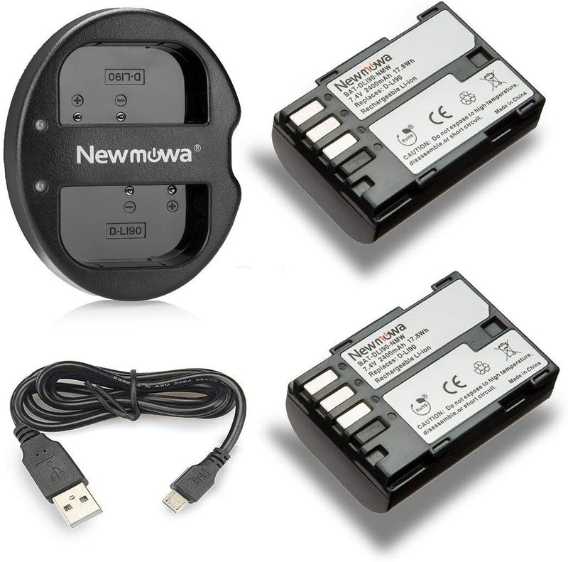 Newmowa Ersatz Akku D-LI90 (2er Pack) und Tragbar Micro USB Ladegerät Kit für Pentax D-LI90 und Pent