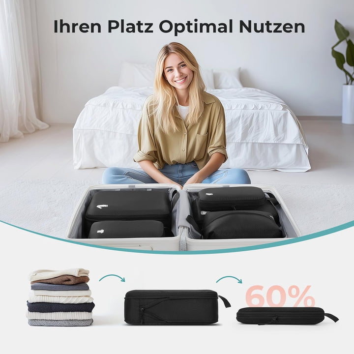Packing Cubes Compression 8 Stück Koffer Organizer,Wasserdicht PackwüRfel Packtaschen Kompression, T