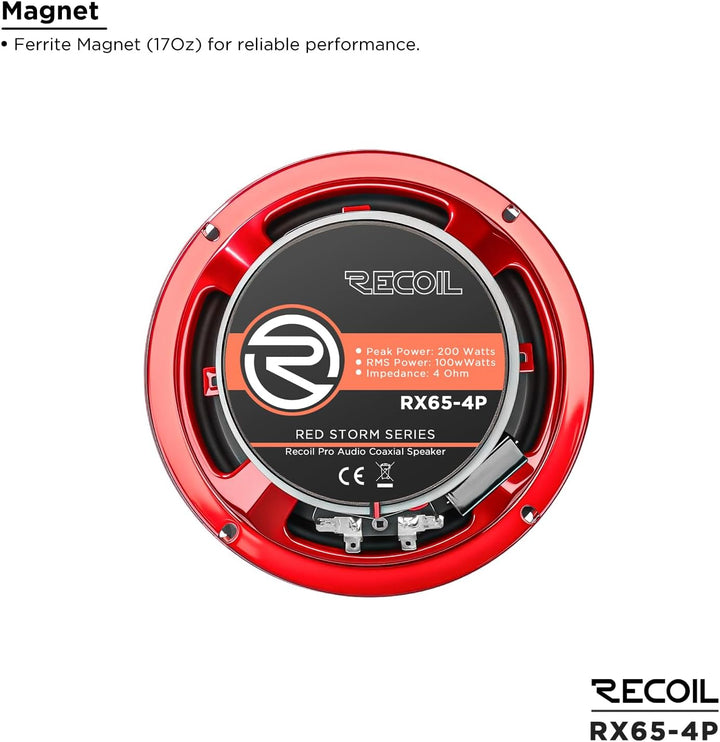 RECOIL RX65-4P 16,5cm Auto Koaxiallautsprecher Pro Audio Horn-Hochtöner | 6.5", 200W Max, 100W RMS,