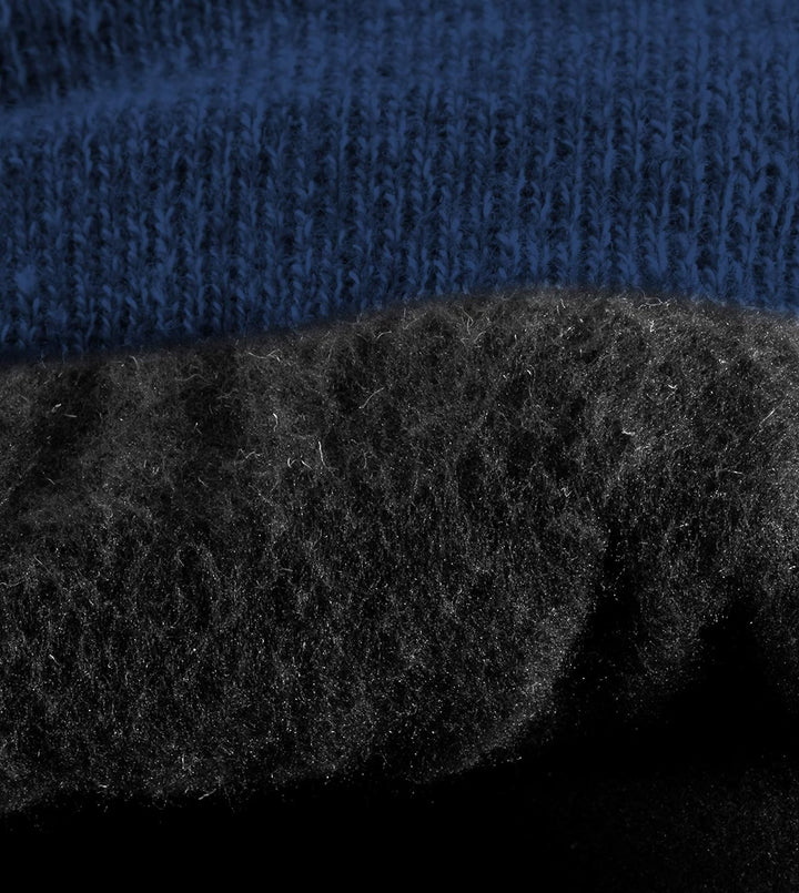 R-evenge Marineblaue Mütze mit Rippenbündchen und weissem Logo, Mütze mit Fleece innen, Marineblau,