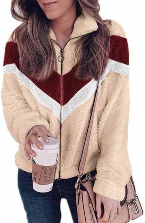 Ansenesna Teddy Fleecejacke Damen Ohne Kapuze Flauschig Winterjacke Damen Warm Fleece Wintermantel E