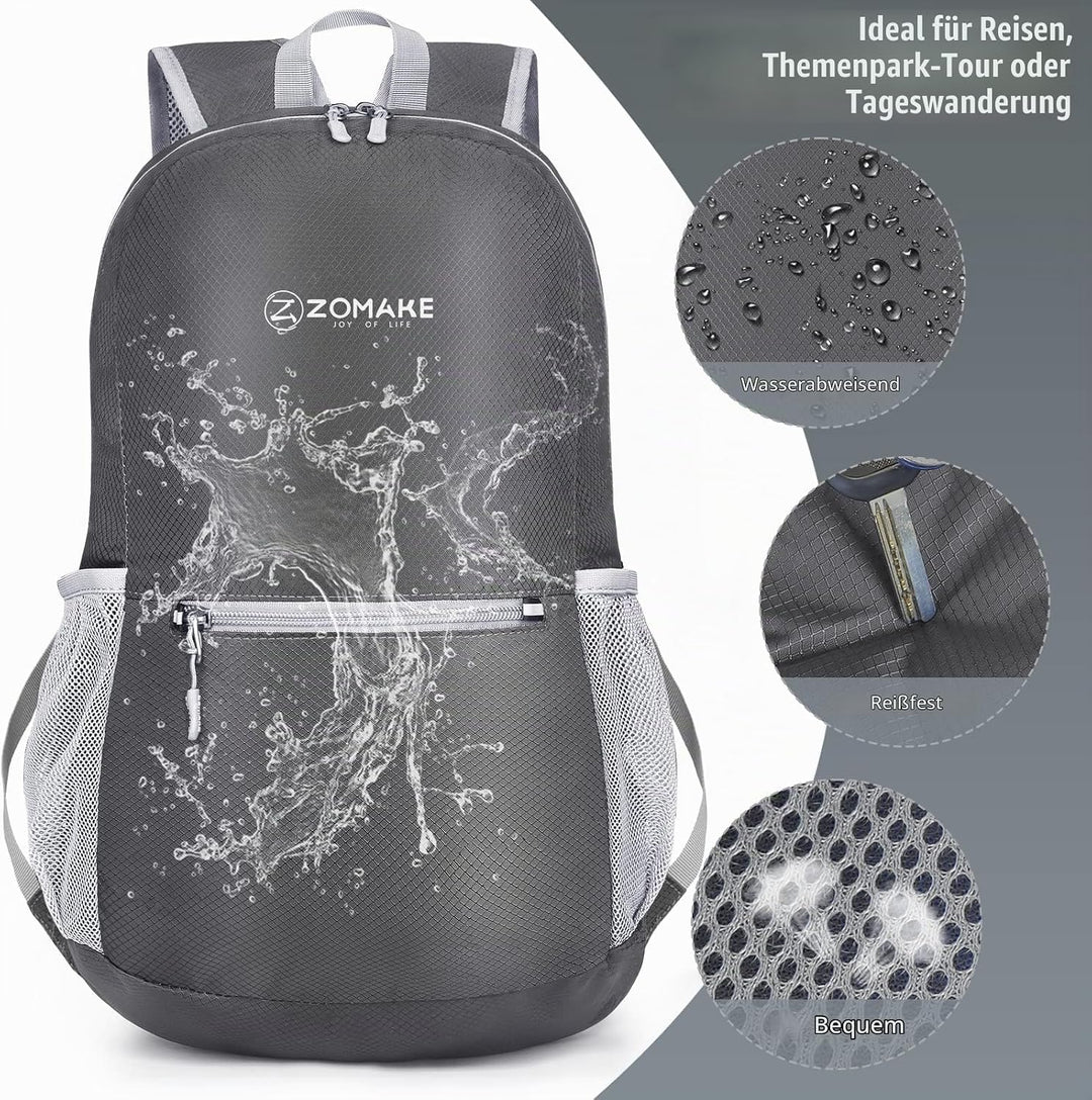 ZOMAKE Ultraleicht Faltbarer Rucksack Packbare Backpacks 20 L, Kleiner Faltbar Rucksäcke Wanderrucks