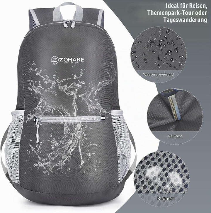 ZOMAKE Ultraleicht Faltbarer Rucksack Packbare Backpacks 20 L, Kleiner Faltbar Rucksäcke Wanderrucks