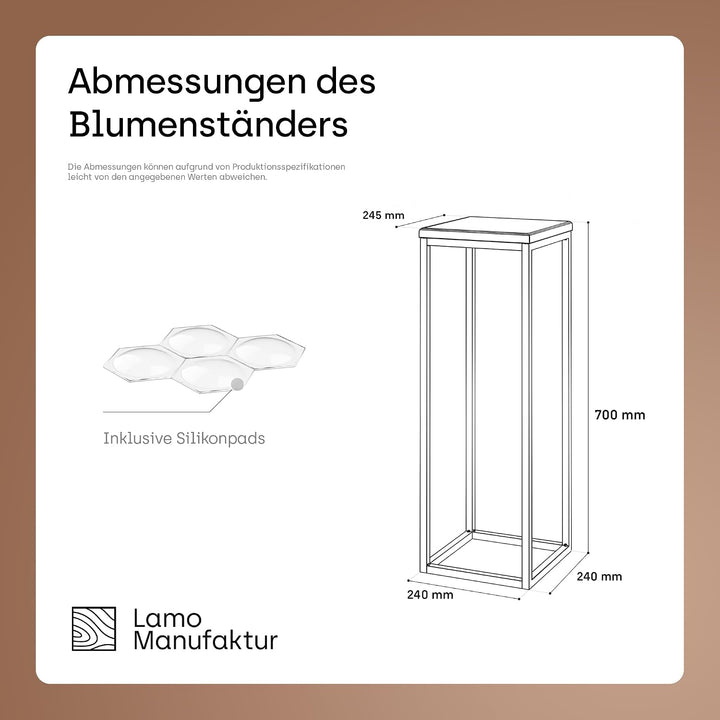 LAMO Manufaktur Blumenständer Metall Schwarz | Pflanzenständer Holz mit Natur Farbe | Blumenhocker h