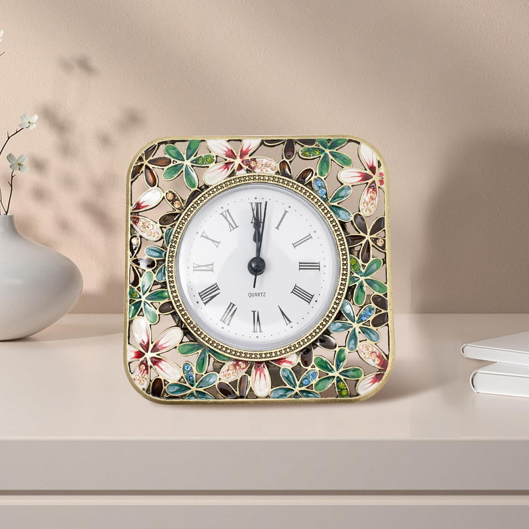 Tischuhr 3.54in Emaille Tischuhren Quadratisch Vintage-Tischuhr Leise Uhr Batteriebetriebene