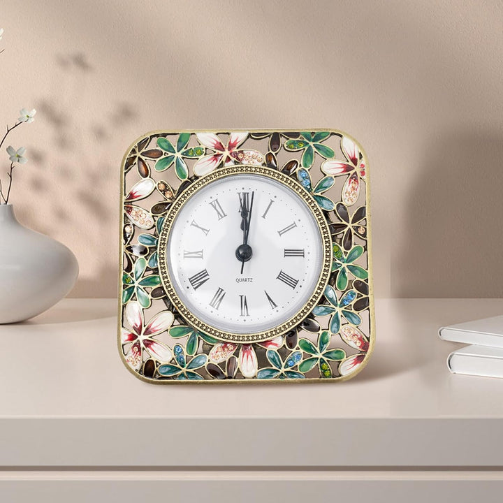 Tischuhr 3.54in Emaille Tischuhren Quadratisch Vintage-Tischuhr Leise Uhr Batteriebetriebene