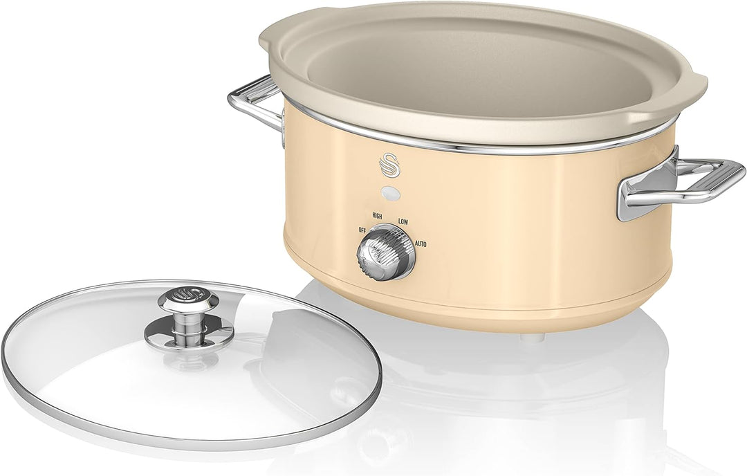 Swan Retro SF17021CNEU Slow Cooker 3,5L Abnehmbarer Kochbehälter, PFOA- und PTFE-freier Keramischer