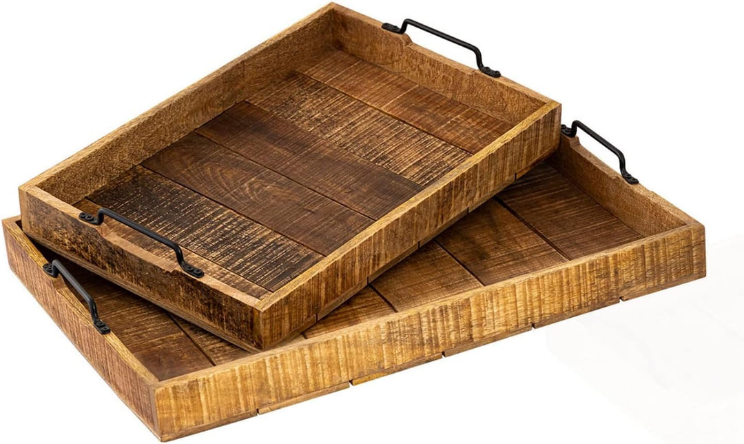 casamia Holztablett Set 2 Stück 46x31cm Serviertablett Tablett Holz Serviertablett Deko Tablett aus