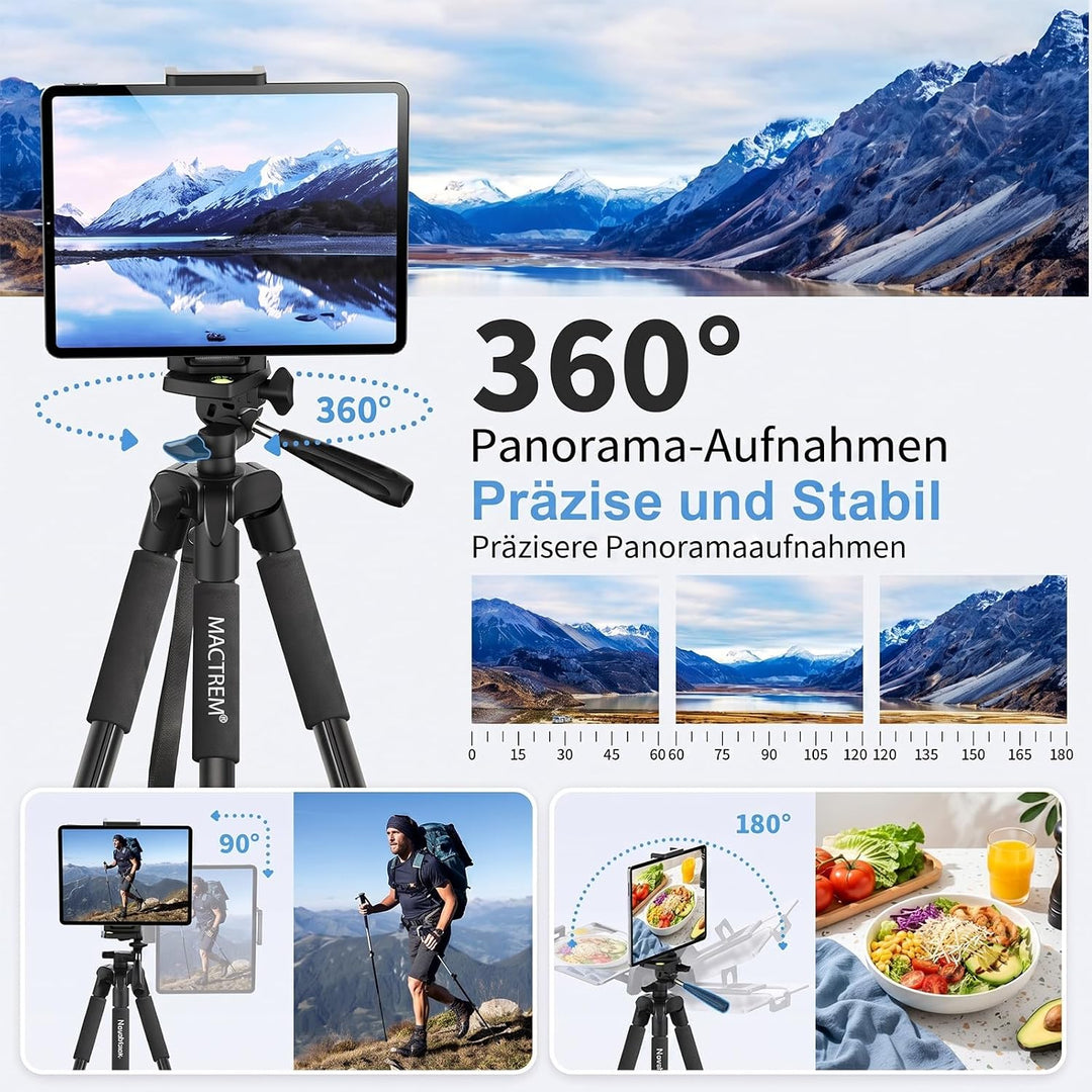 Handy Stativ, 2024 Upgrade 165cm / 65" Kamera Stativ für Smartphone iPad, 360° Drehung Tragbar Tripo