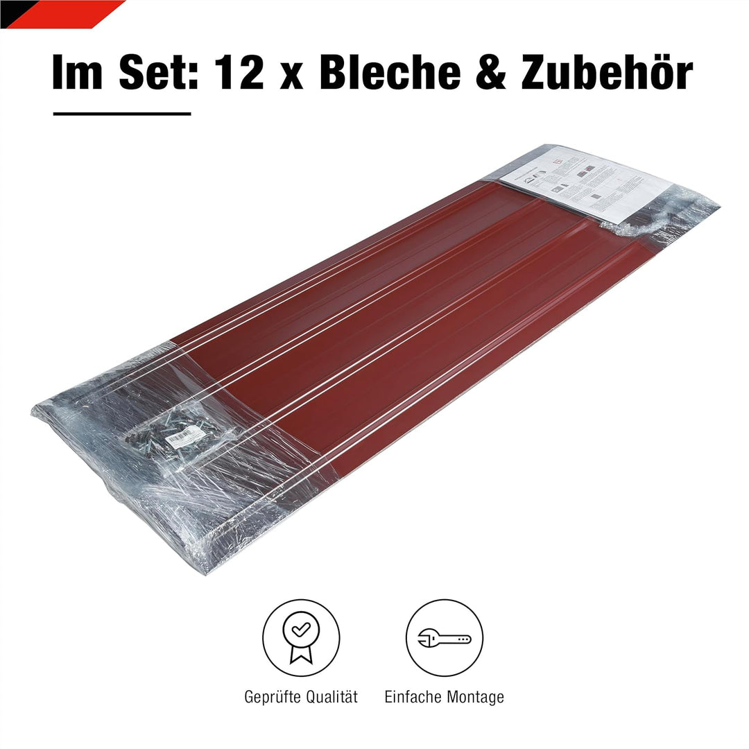 SMART Cover Set H12 Plus, 12 x Trapez-Abdeckblech 125 x 45 cm 6,75 m² inkl. Schrauben (Rot), Rot
