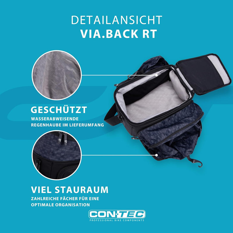 Contec Fahrrad Gepäckträgertasche - Via.Back RT Racktime - Schwarz mit Schultergurt, 32 Liter inklus