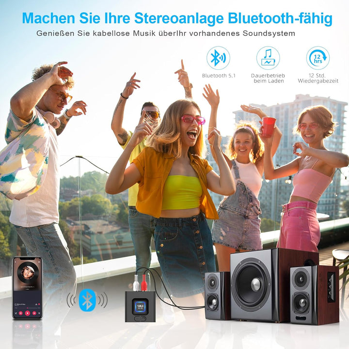 ML201 Adapter für Stereoanlage, Bluetooth 5.0 Empfänger mit 3.5mm AUX Cinch, drahtloser Audio Receiv