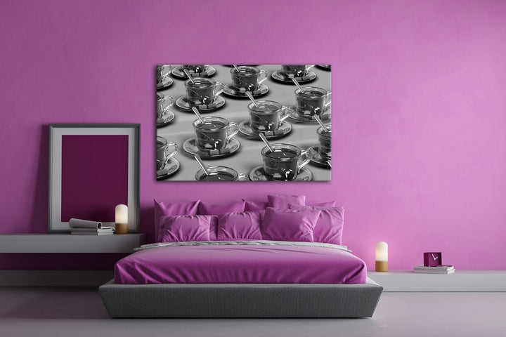 deyoli elegante Teetassen mit Tee Effekt: Schwarz/Weiss im Format: 60x40 als Leinwandbild, Motiv fer