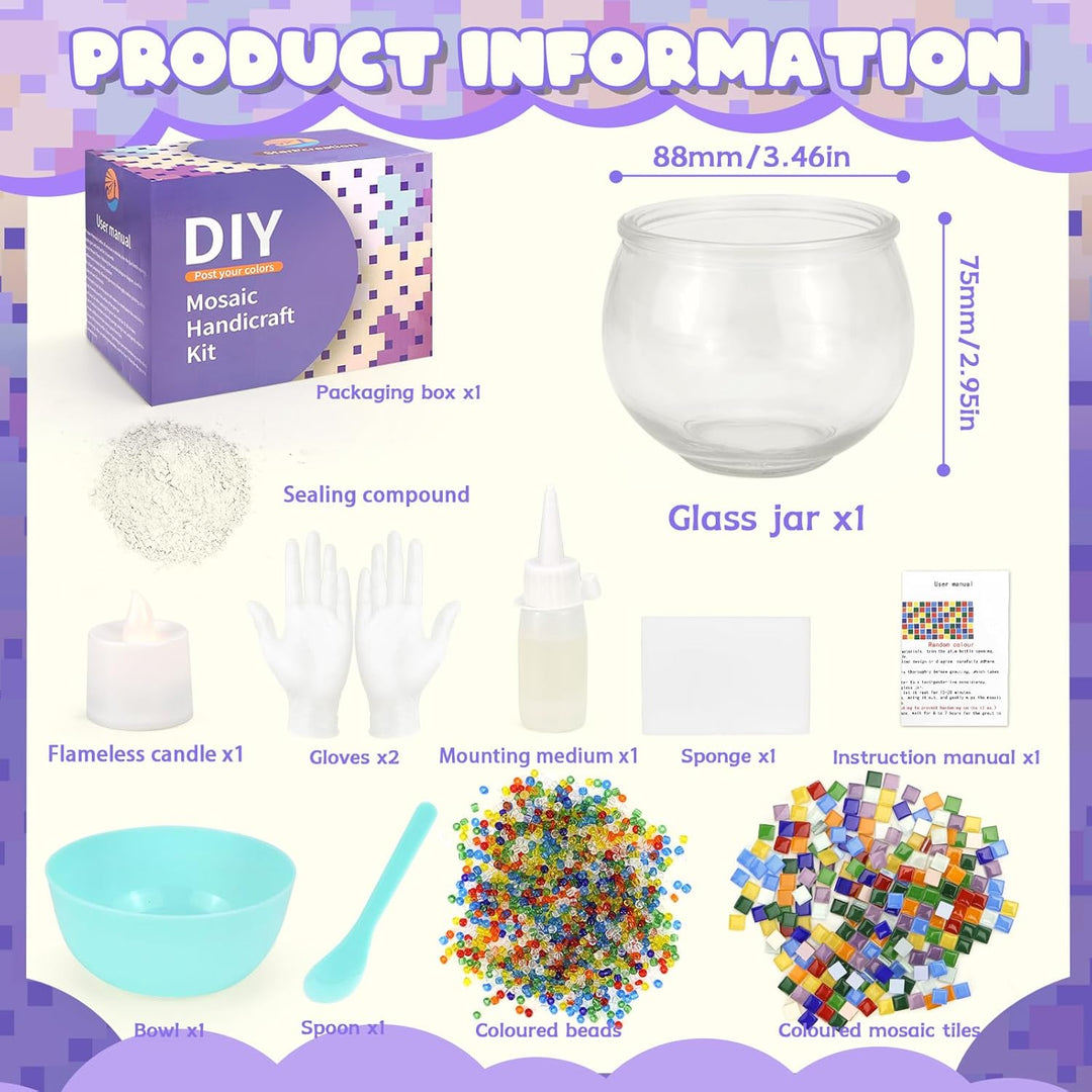 DNGH Glasmosaik Bastelset Kinder Erwachsene Mosaikherstellung Bastelset Glasmosaik-Kerzenhalter-Kit,