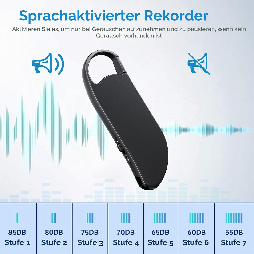 Mini Digitales Diktiergerät 32GB, Clooissr 1536 Kbps Diktiergerät Aufnahmegerät mit Rauschunterdrück