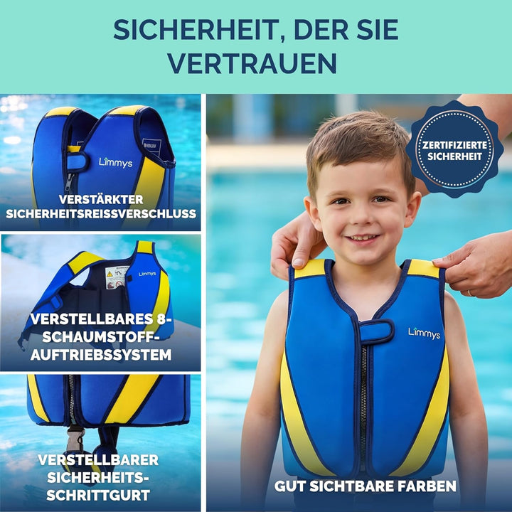 Limmys Premium Neopren Schwimmweste für Kinder, ideale Schwimmhilfe für Jungen und Mädchen, EXTRA