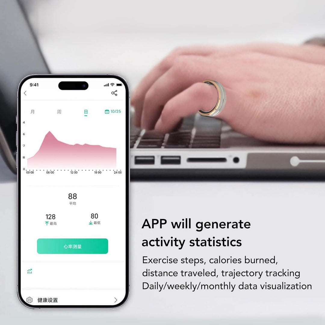 Bewinner Smart Ring mit APP, Tragbarer Fitness-Schlaf-Tracker für Männer und Frauen, IP68 Wasserdich