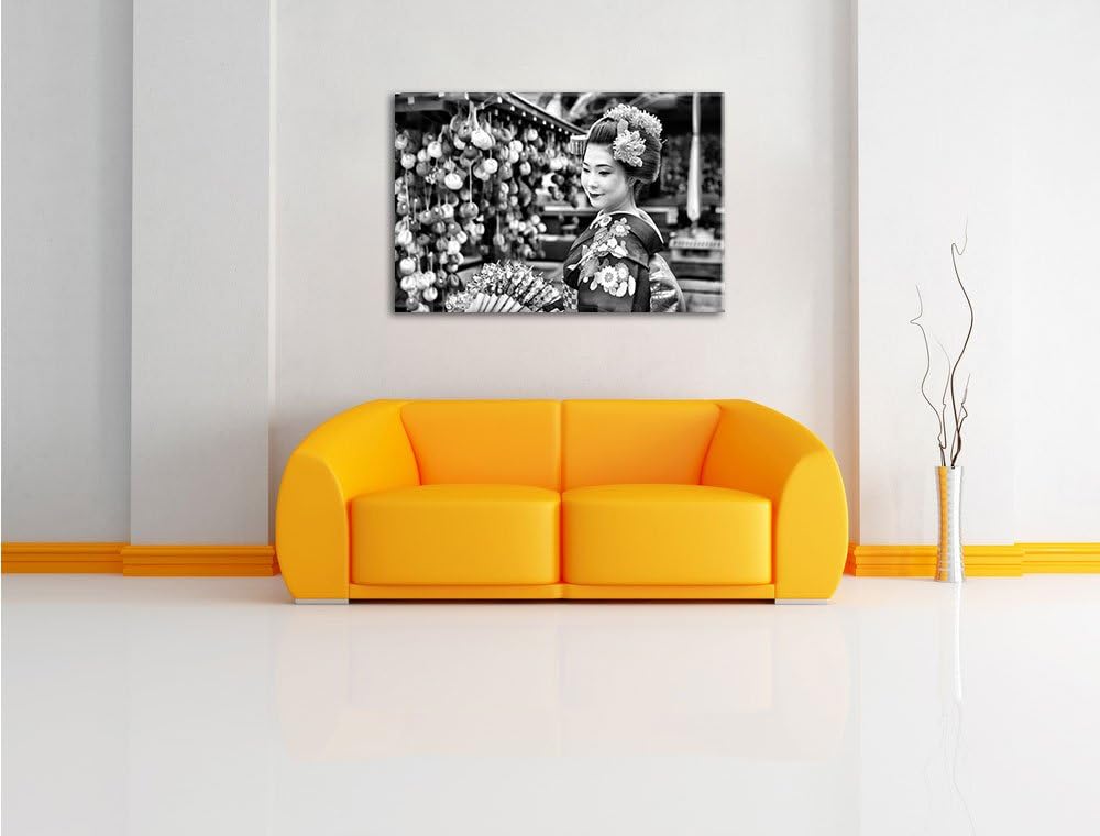 Pixxprint Anmutige Geisha mit Fächer als Leinwandbild/Grösse: 100x70 cm/Wandbild/Kunstdruck/fertig b