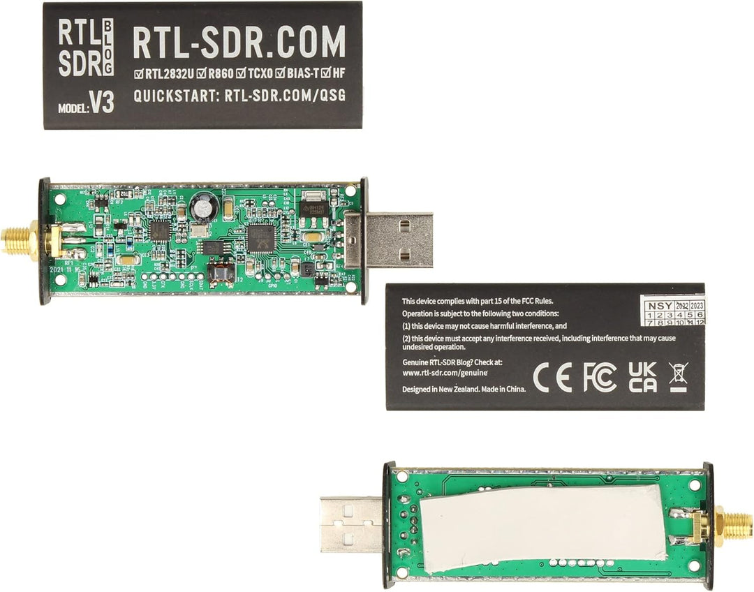 RTL-SDR Blog V3 USB SDR Empfänger Set mit R860/R820T2 Dongle und GSCAN II Scannerantenne 25–2000 MHz