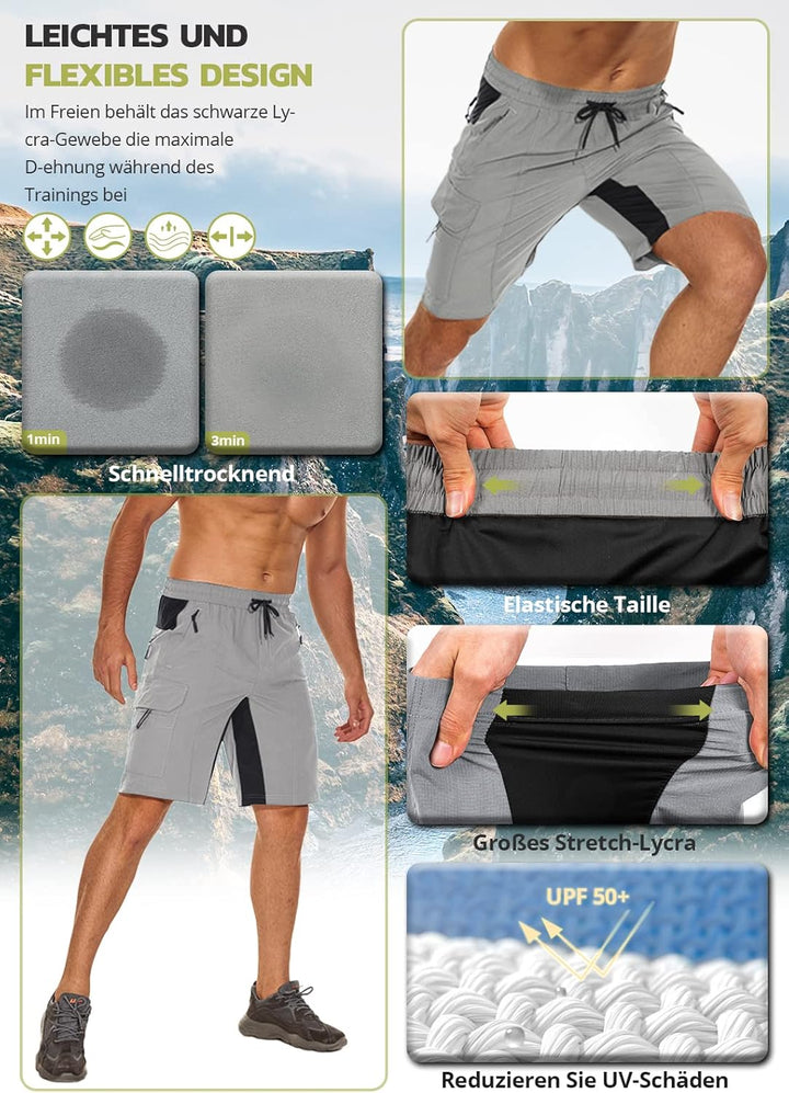 Hiauspor Wanderhose Herren Kurz MTB Hose Leichte Schnelltrocknend Cargo Bermuda Chino mit 5 Taschen