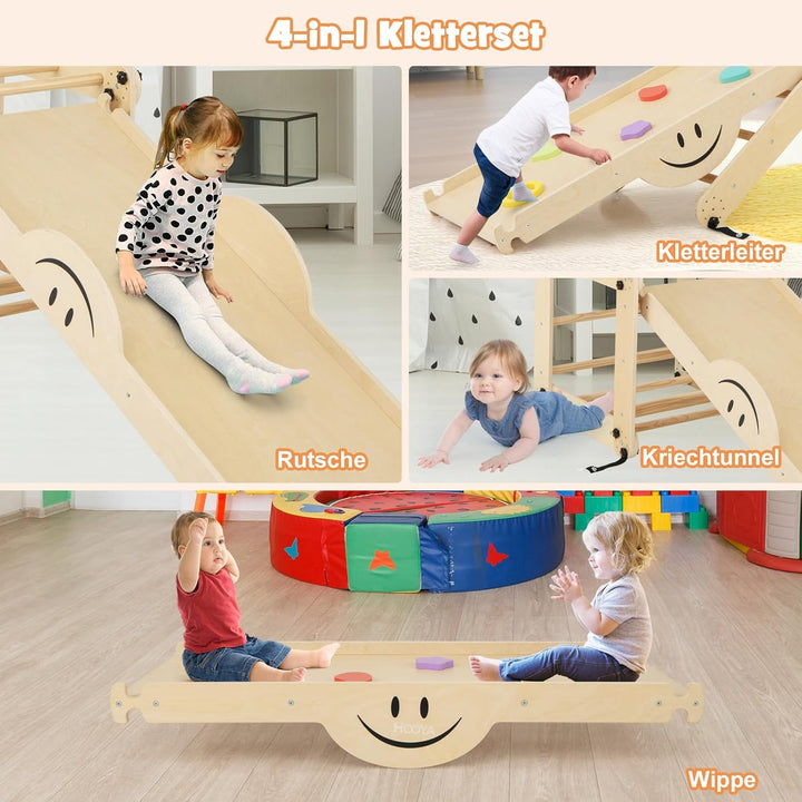 COSTWAY Klettergerüst Indoor, Kletterdreieck mit Rutsche, DIY Kletterleiter, Indoor Spielplatz umwan