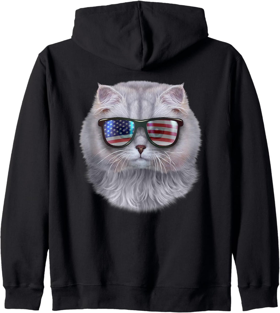 Katze, die Flagge der USA-Themensonnenbrille trägt Kapuzenjacke