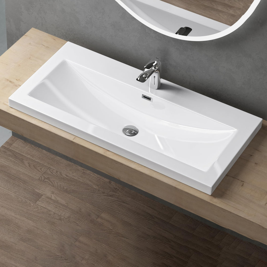 Design Waschbecken Colossum01, Weiss aus Gussmarmor, Waschtisch, Waschplatz, Einbauwaschbecken, BTH: