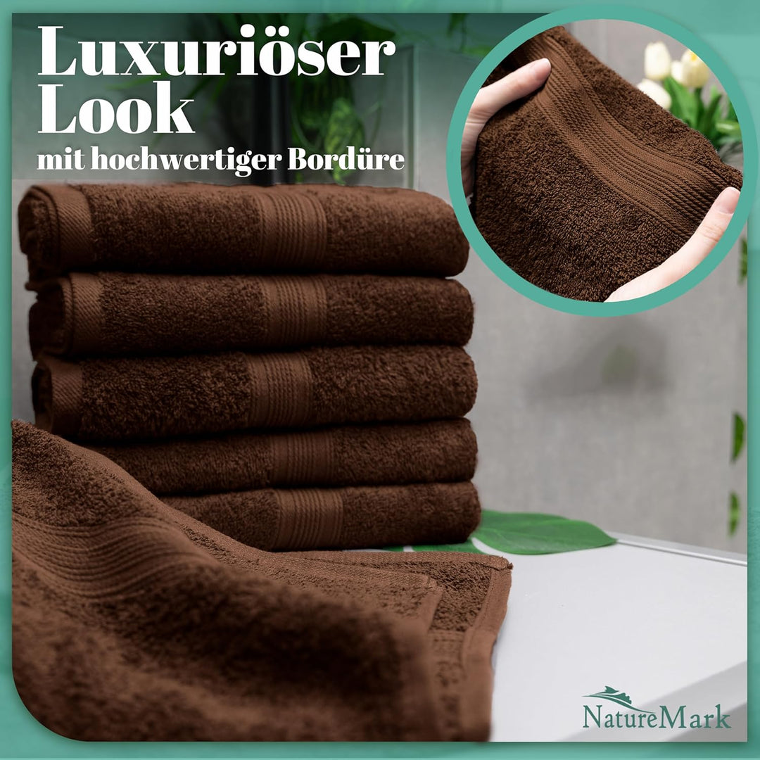NatureMark 8er Pack Frottier Handtücher 50x100cm, 100% Baumwolle, Schokobraun, 50 x 100 cm, Schokobr