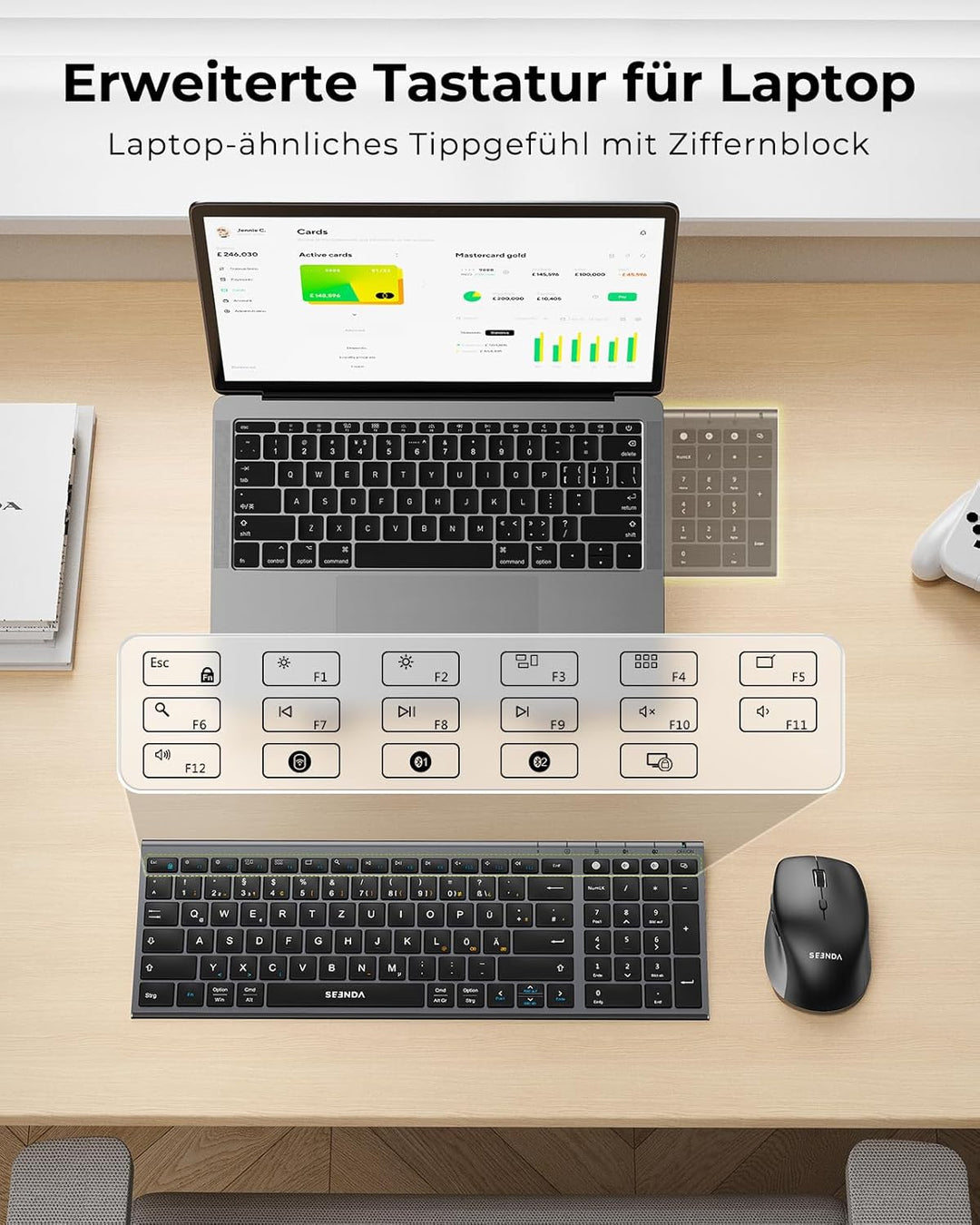 Bluetooth Tastatur mit Maus, SEENDA COE401 Kabelloses Tastatur Maus Set für Windows/Mac/iPad/Android