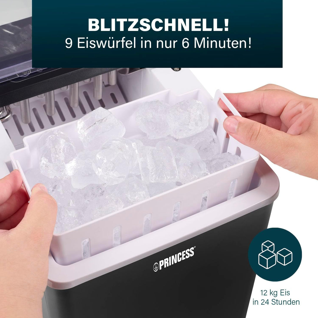 Princess Eiswürfelmaschine XXL - 1,75 L Wassertank 9 Eiswürfel in 6 Min. - Produziert bis zu 12 kg E