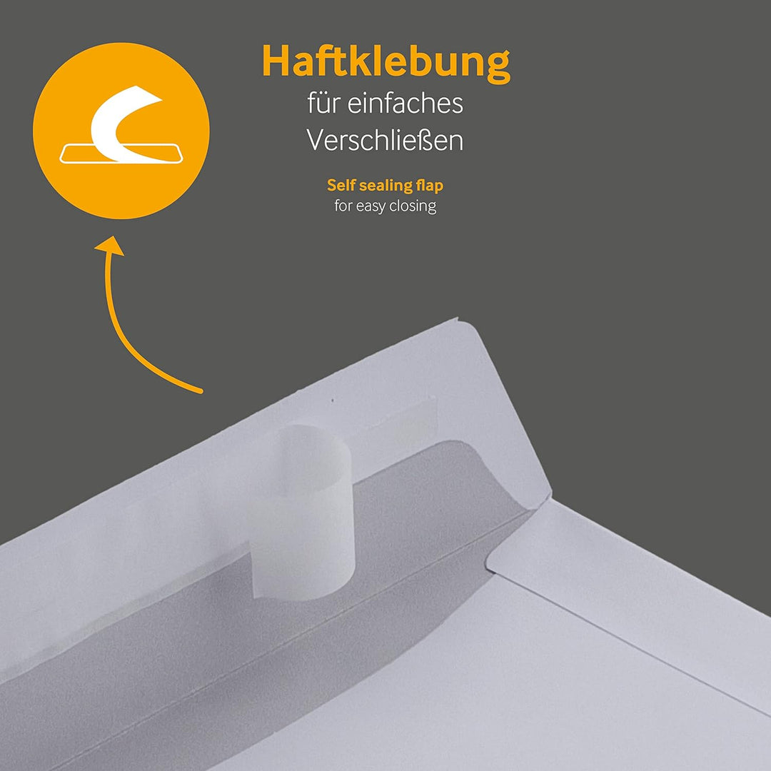 Blanke Briefhüllen, Versandtaschen, 250 Stück, Haftklebung, Mit Fenster, Gerade Klappe, DIN C4,120 g