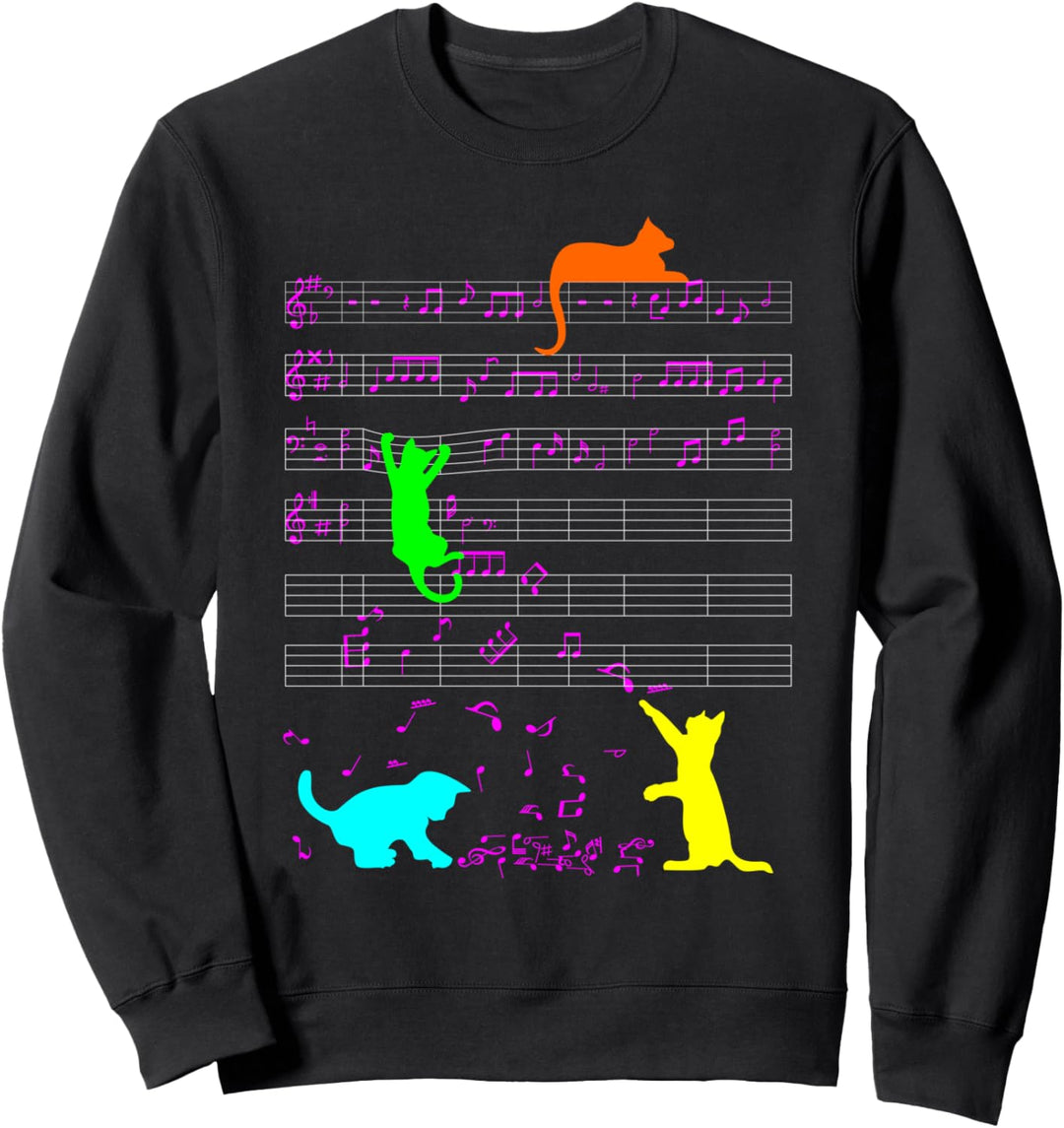 Lustige Bunte Katzen Musiknote Musiker Kätzchen Sweatshirt