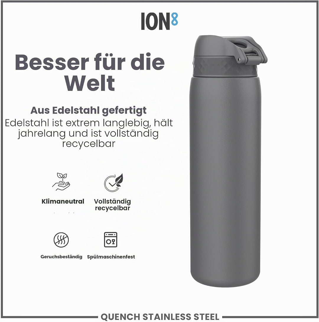 Ion8 1 Liter Edelstahl Trinkflasche, Auslaufsicher, Einhandöffnung, Sichere Verriegelung, Spülmaschi
