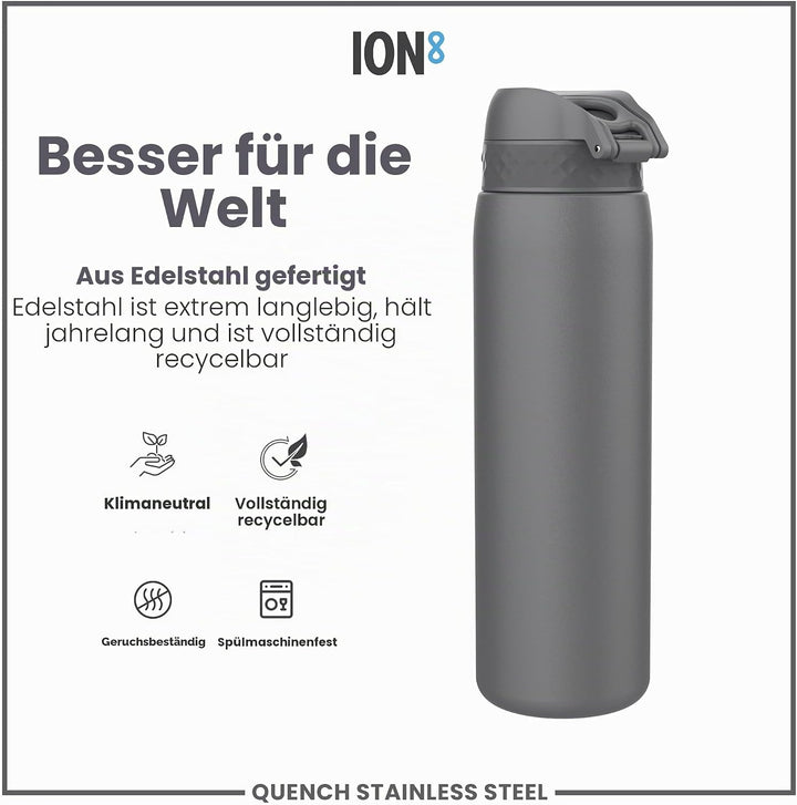 Ion8 1 Liter Edelstahl Trinkflasche, Auslaufsicher, Einhandöffnung, Sichere Verriegelung, Spülmaschi
