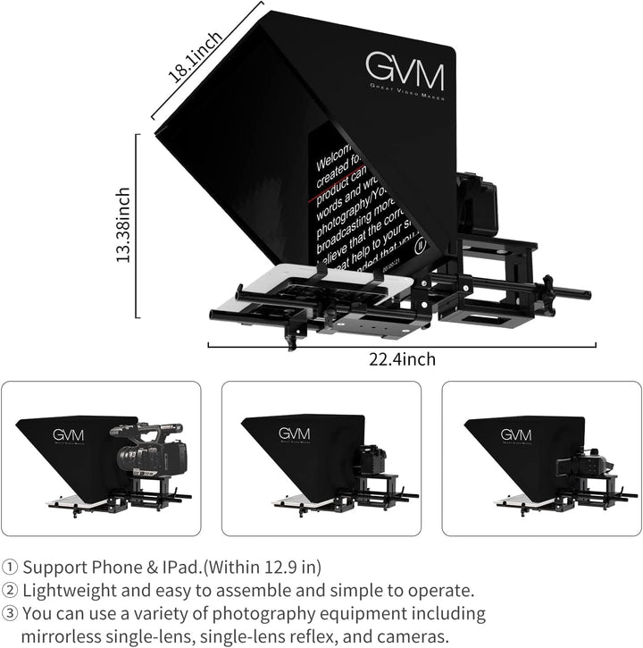 GVM Teleprompter für Tablet DSLR Kamera Smartphone, Tragbares 18'' Teleprompter Kit mit Fernbedienun