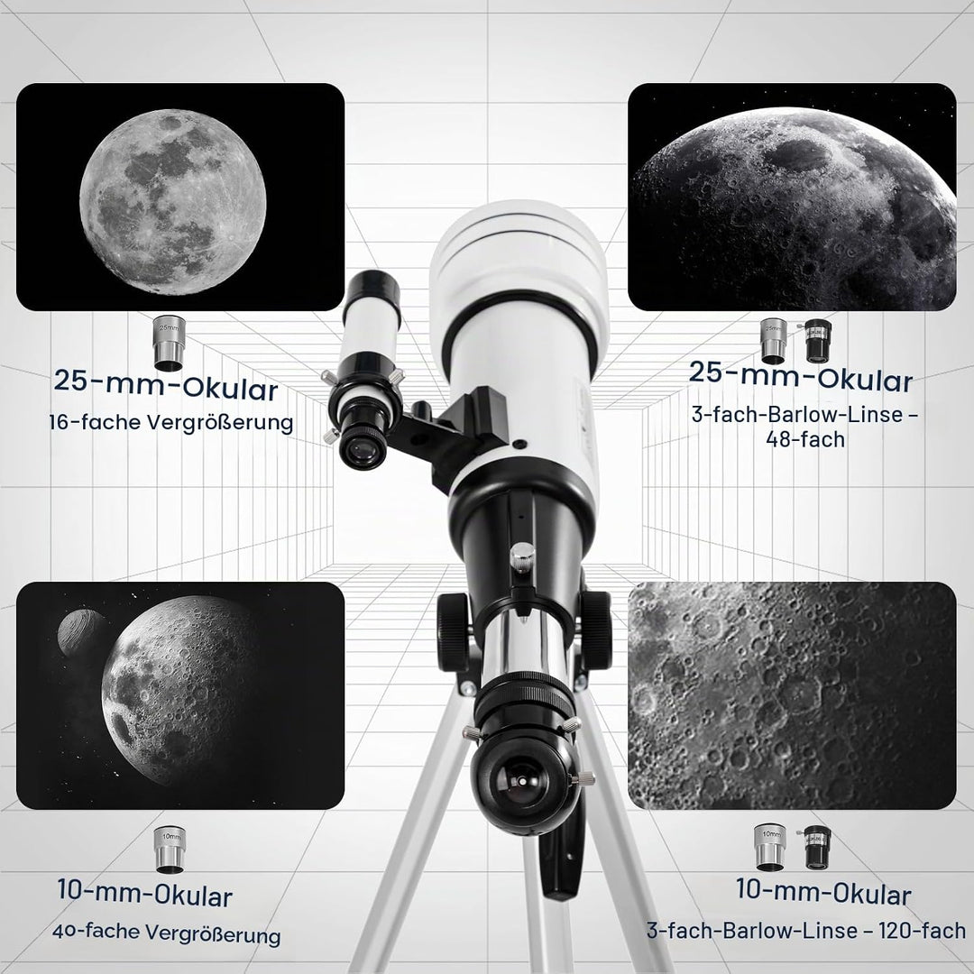 ClaeroruA Teleskop Astronomie,70mmTeleskope für Kinder und Erwachsene Anfänger,Astronomisches Refrak