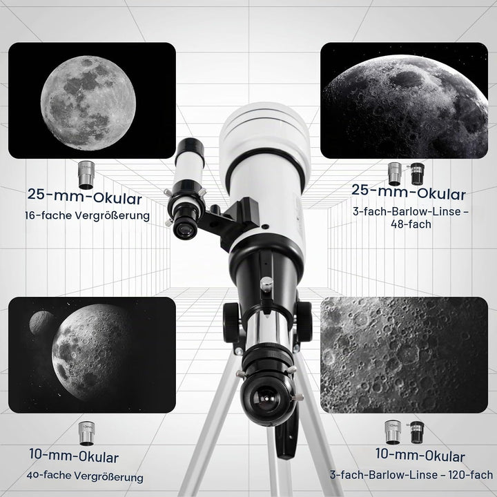 ClaeroruA Teleskop Astronomie,70mmTeleskope für Kinder und Erwachsene Anfänger,Astronomisches Refrak
