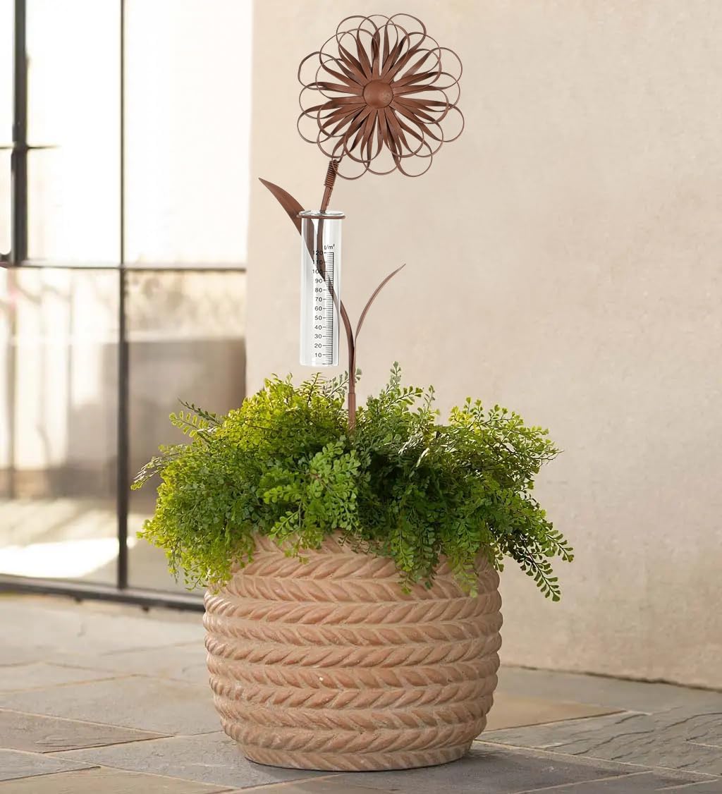 JUJOYBD Regenmesser für Garten Frostsicher mit Stab, Dekorativer Niederschlagsmesser H 110 cm, Regen