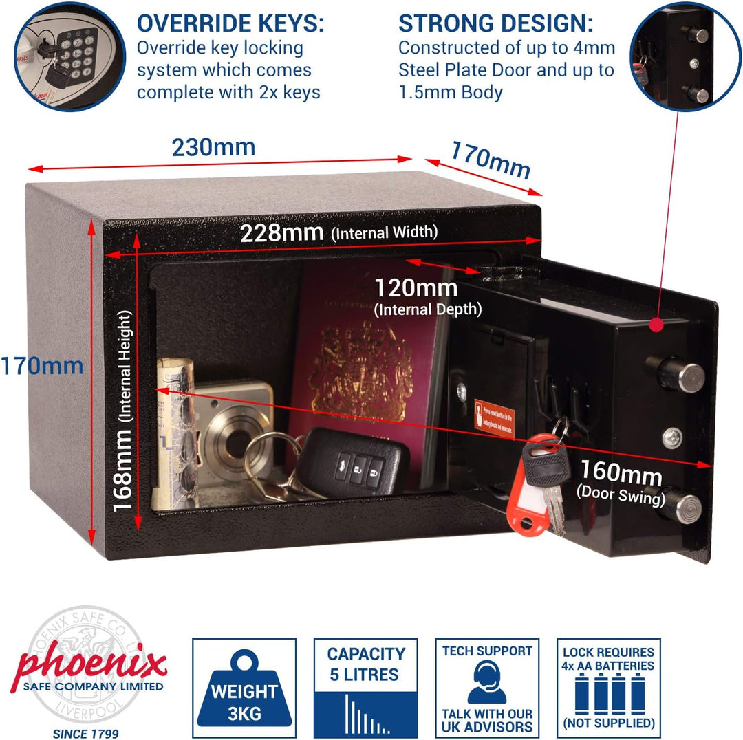 phoenix Einbruchschutztresor Home/Office 0701EB Schwarz, Schwarz