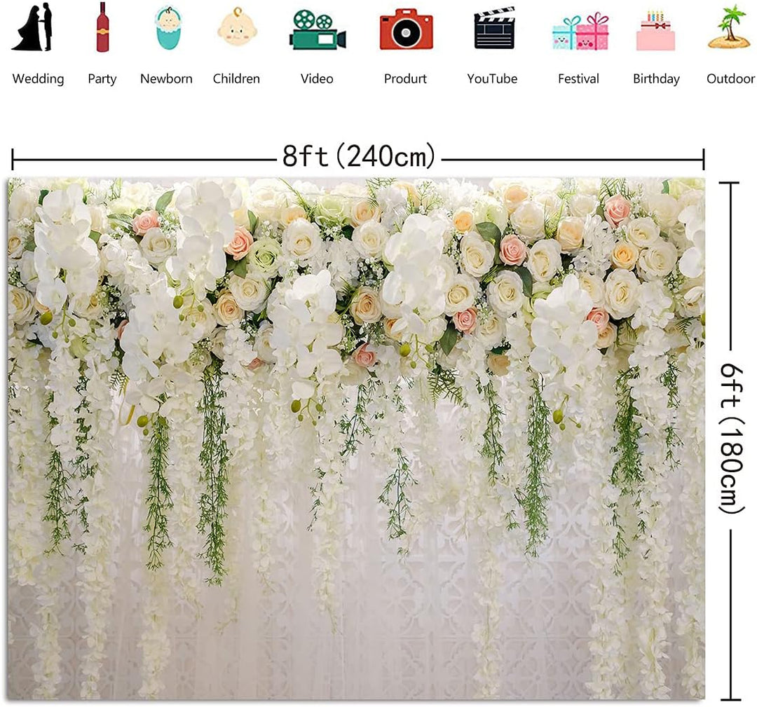 BUTEN Weisser Blumen-Hintergrund, Vorhang für Brautparty, Hochzeit, Rose, Fotografie - Babyparty Dek