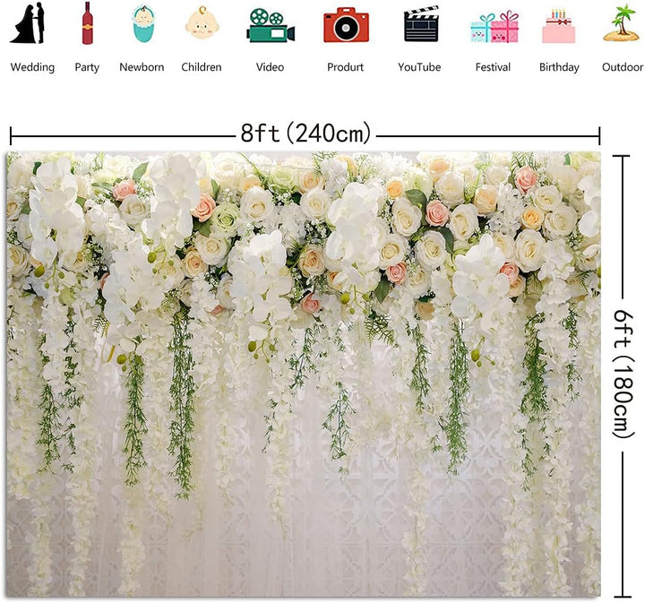 BUTEN Weisser Blumen-Hintergrund, Vorhang für Brautparty, Hochzeit, Rose, Fotografie - Babyparty Dek
