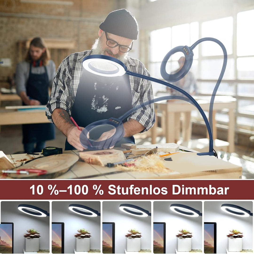 Veemagni 10X Echte Glaslinsen Schwanenhalslupen, Lupe mit Licht und Ständer Stehlampe, 5 Farbmodi St