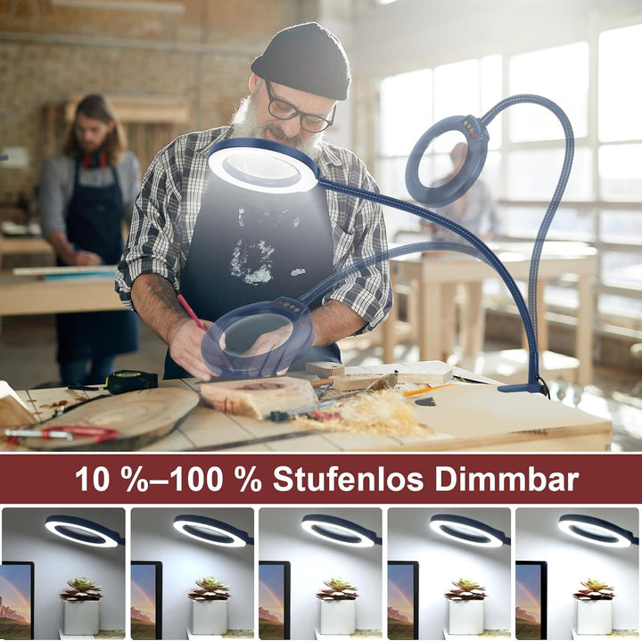 Veemagni 10X Echte Glaslinsen Schwanenhalslupen, Lupe mit Licht und Ständer Stehlampe, 5 Farbmodi St