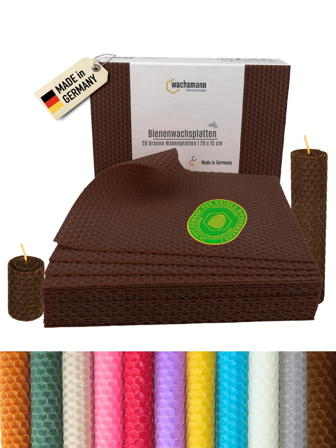Wachsmann 20 Bienenwachsplatten aus Deutschland, braun, Wachsplatten 20 x 15 cm, Bienenwachs Kerzen