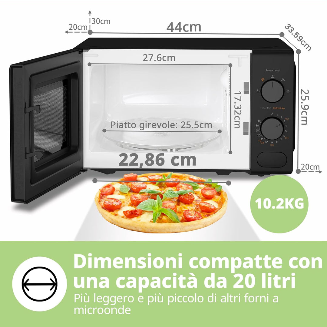 COMFEE' Mikrowelle, Schwarz, 20 Liter, 700 W, 5 Leistungsstufen, Schnellauftaufunktion, manueller Ti