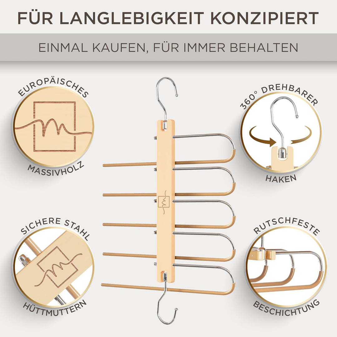 MORALVE Hosenbügel platzsparend – Premium Kleiderbügel aus europäischem Buchenholz für Hosen, Jeans