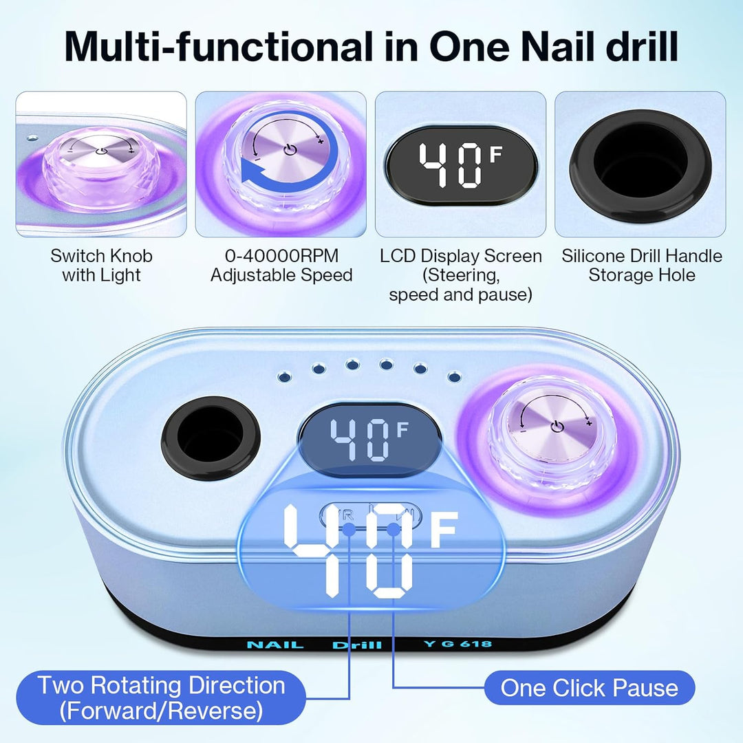 Elektrische Nagelfeile Nagelfräser Professioneller, 40000U/Min, LCD Maniküre Pediküre Set mit Multif