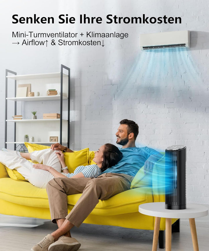 PNTCK Turmventilator mit Fernbedienung, 33cm ventilator leise mit 4 Modi,4 Geschwindigkeiten, 70°Osz